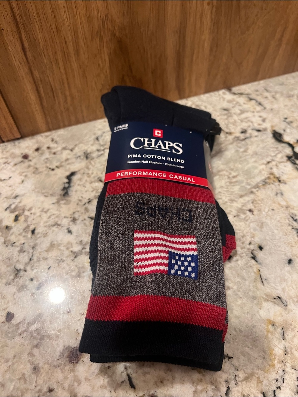 Chaps Men's Dark Navy Casual Pima Cotton Blend Socks with Flag Detail
